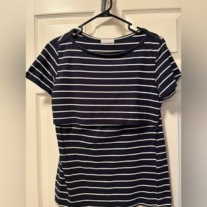 Navy blue striped nursing/pumping shirt